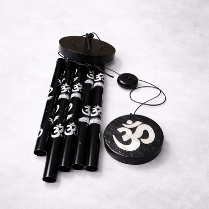 Black Om Symbol Wind Chime for Home Decor, Hanging Sound Chime for Balcony & Entrance