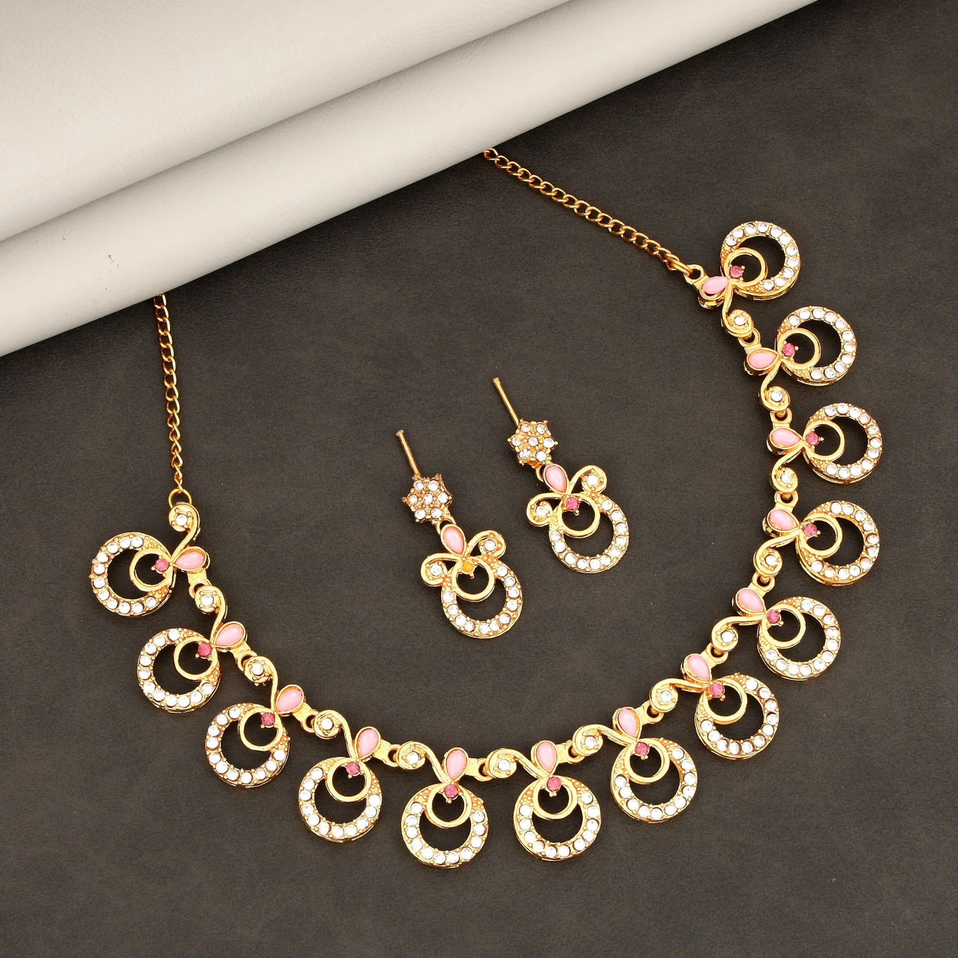 Gold-Toned AD & Emerald Vine Drop Necklace Set