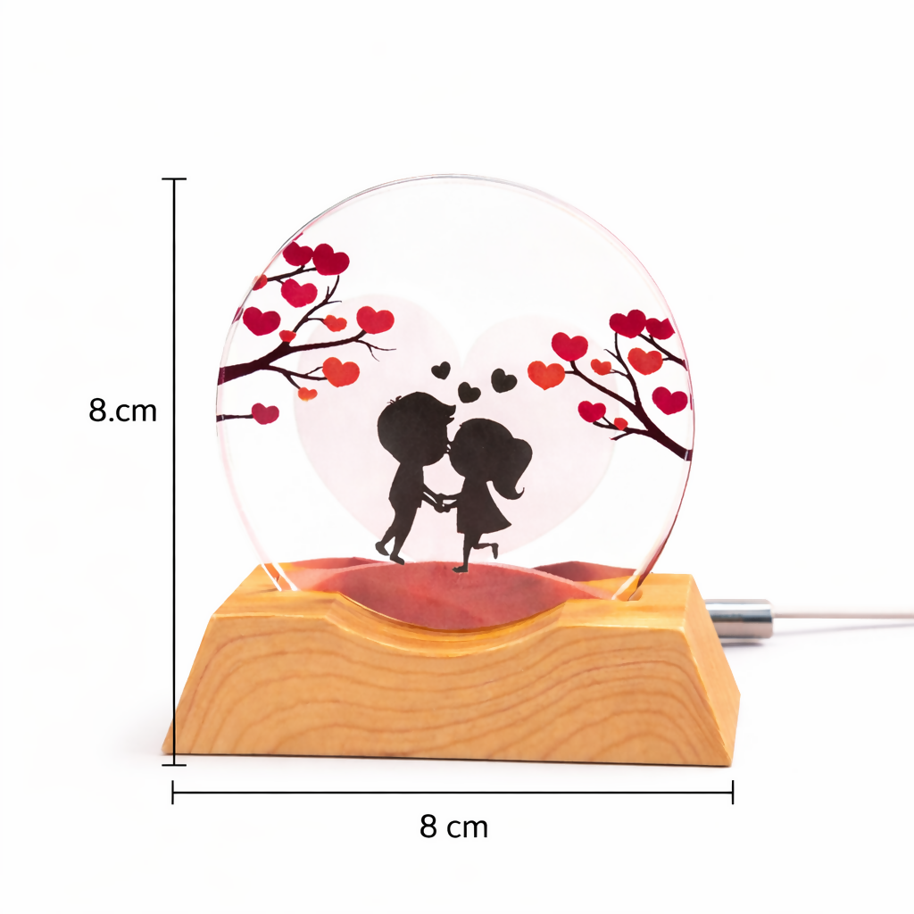 Romantic Couple LED Acrylic Lamp with Wooden Base | USB Powered Night Light