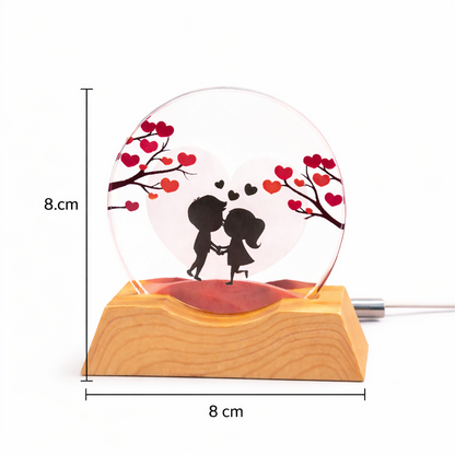 Romantic Couple LED Acrylic Lamp with Wooden Base | USB Powered Night Light