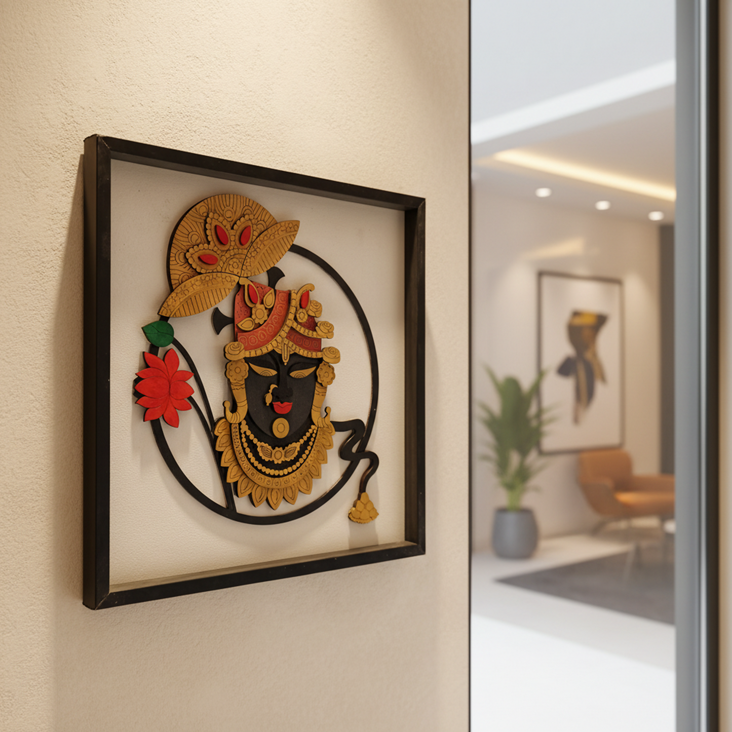 Handcrafted Multi-Layer Wooden Shreenathji Wall Art – 3D Frame | Divine Home Temple Decor | Traditional Handmade Spiritual Wall Hanging