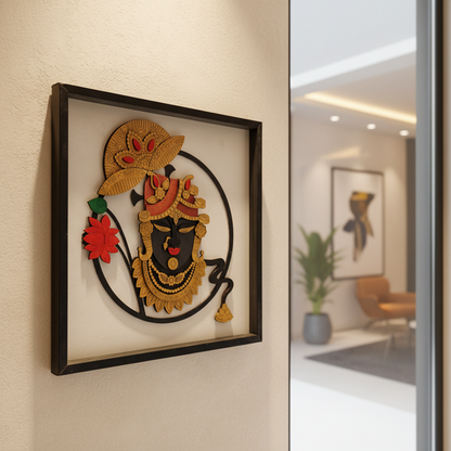 Handcrafted Multi-Layer Wooden Shreenathji Wall Art – 3D Frame | Divine Home Temple Decor | Traditional Handmade Spiritual Wall Hanging