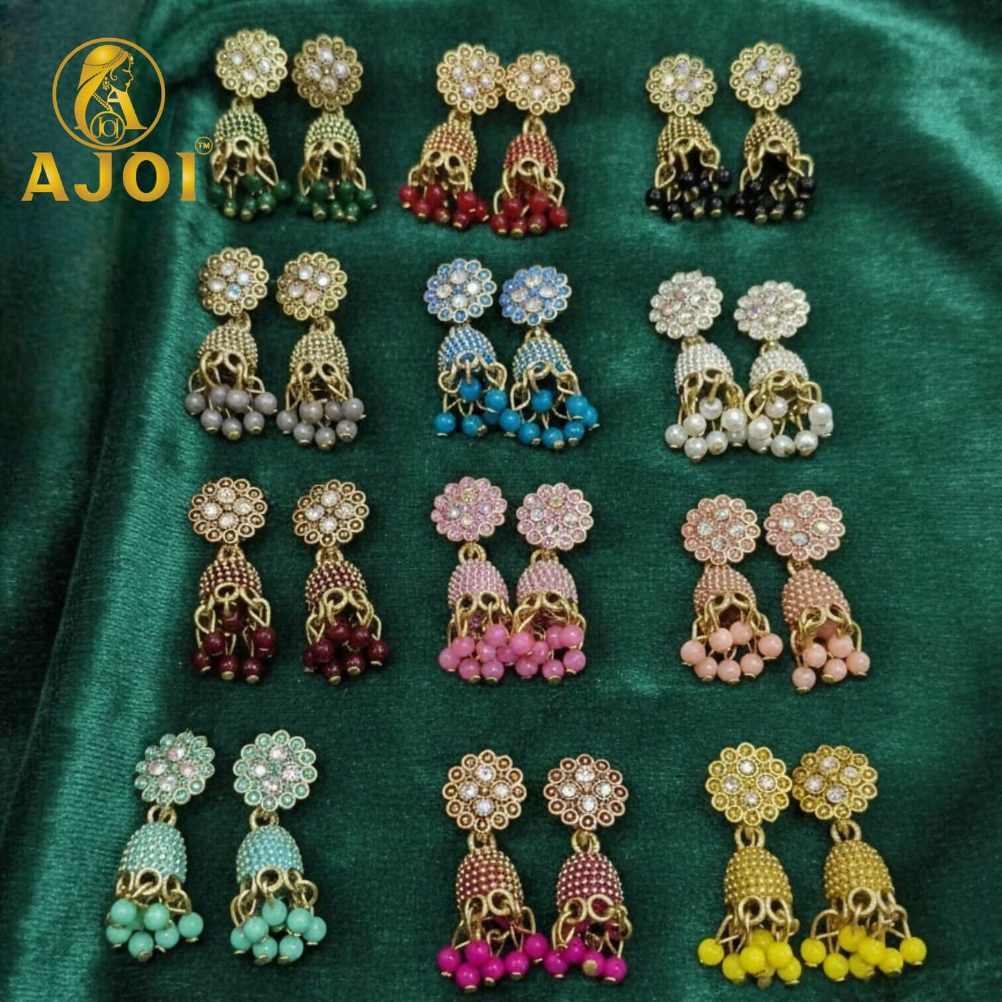 Set of 12 colorful floral stud mini earrings