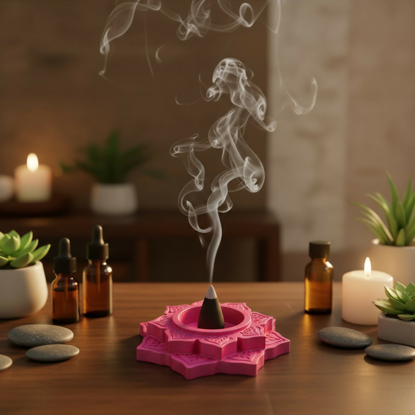 Lotus Shape Decorative Diya Multi-Purpose Candle Holder, Dhoop Cone Stand, Pooja Diya & Mini Planter (Red, Rose Gold, Metallic Pink)