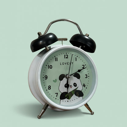 Cute Panda Alarm Clock for Kids Room, Silent Twin Bell Table Clock