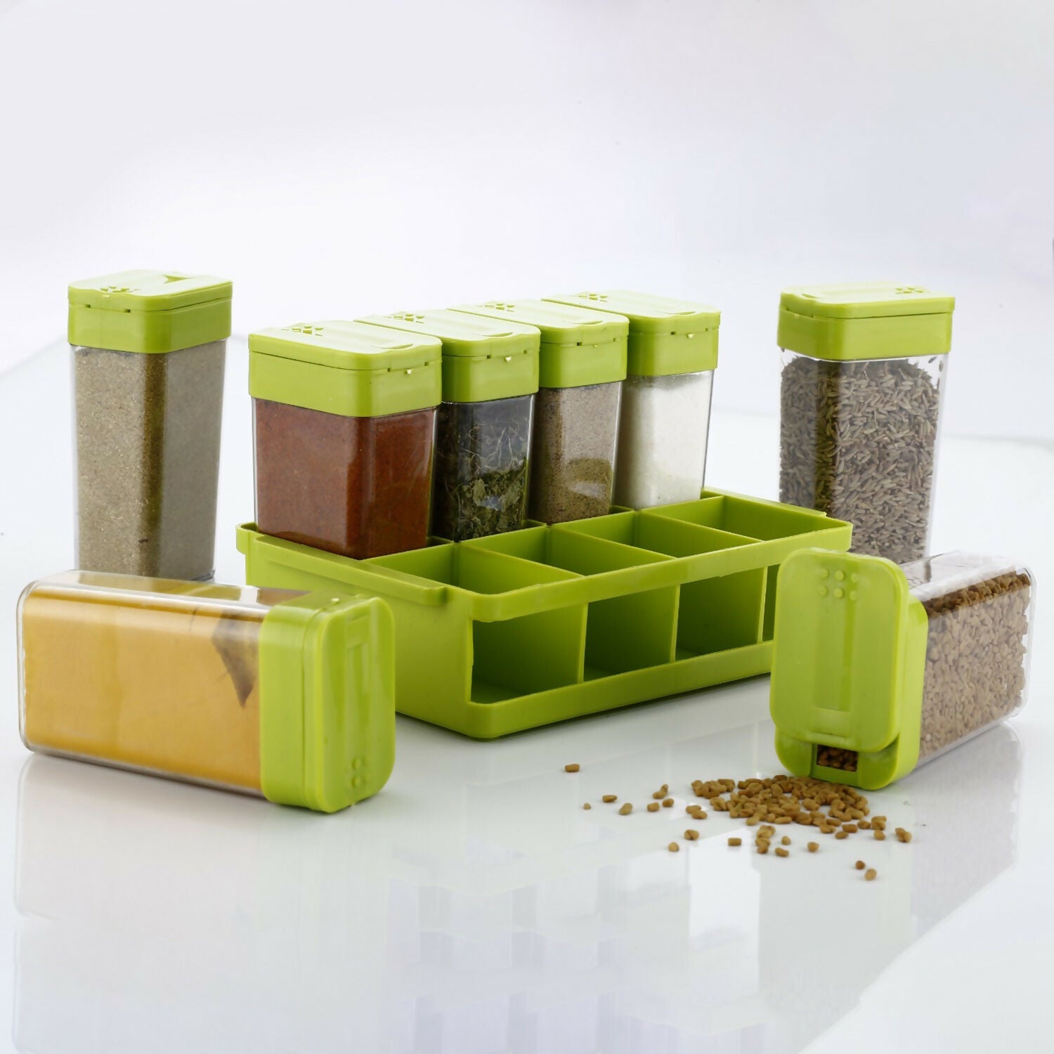 multipurpose spice rack with tray set of 8