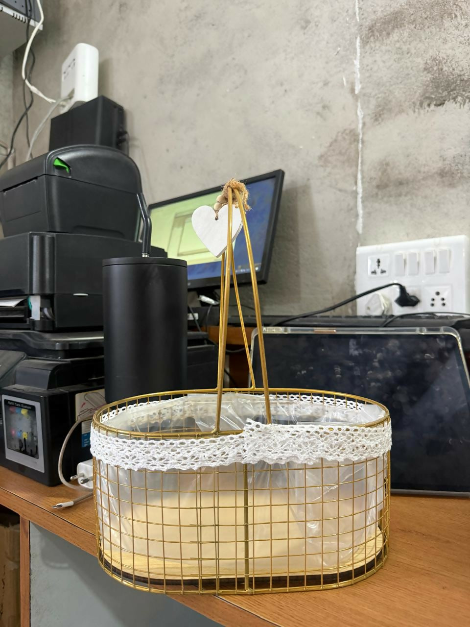 Metal Wire Storage Basket with Handle Fabric Lining Organizer