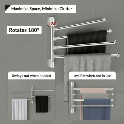 Premium Glossy Stainless Steel Wall Mounted 4 Rod Towel Holder Rack