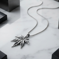 Silver Maple Leaf Pendant Necklace for Men Women Engraved Nature Design with Chain
