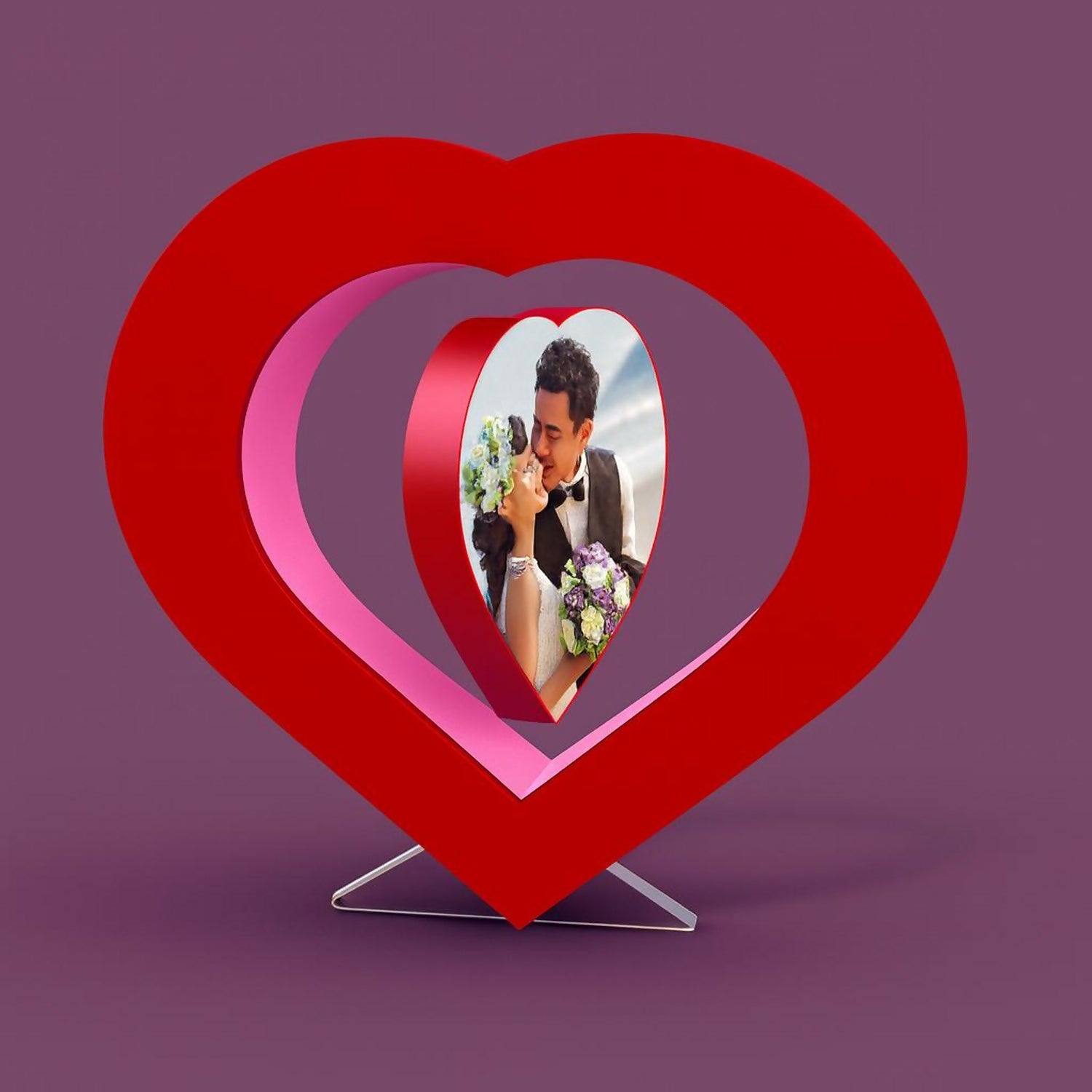 Heart Shape floating Photo Frame with Moving Art Desk Display