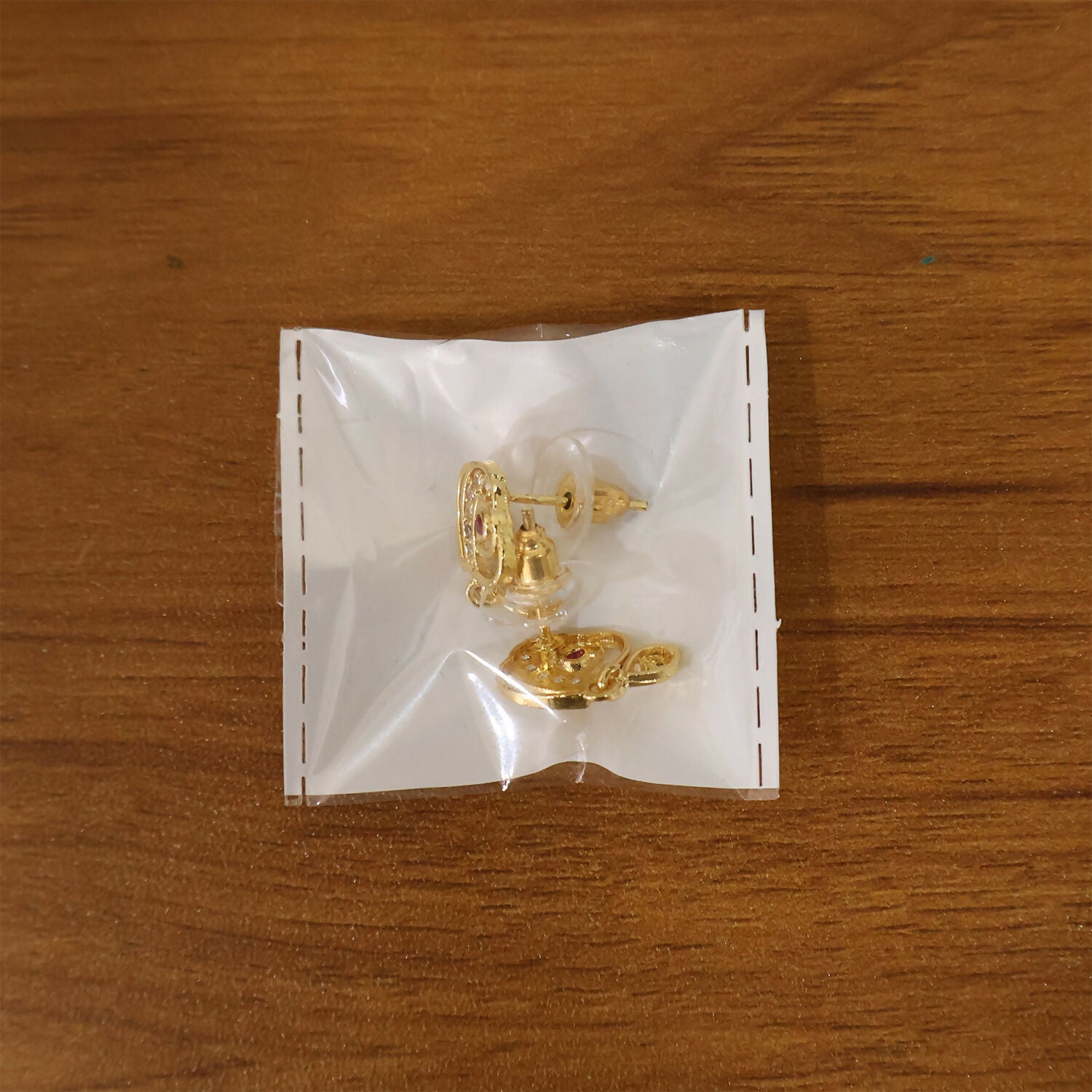 Trendy Geometric Gold Earrings with Sparkling Stones & Drop Charm