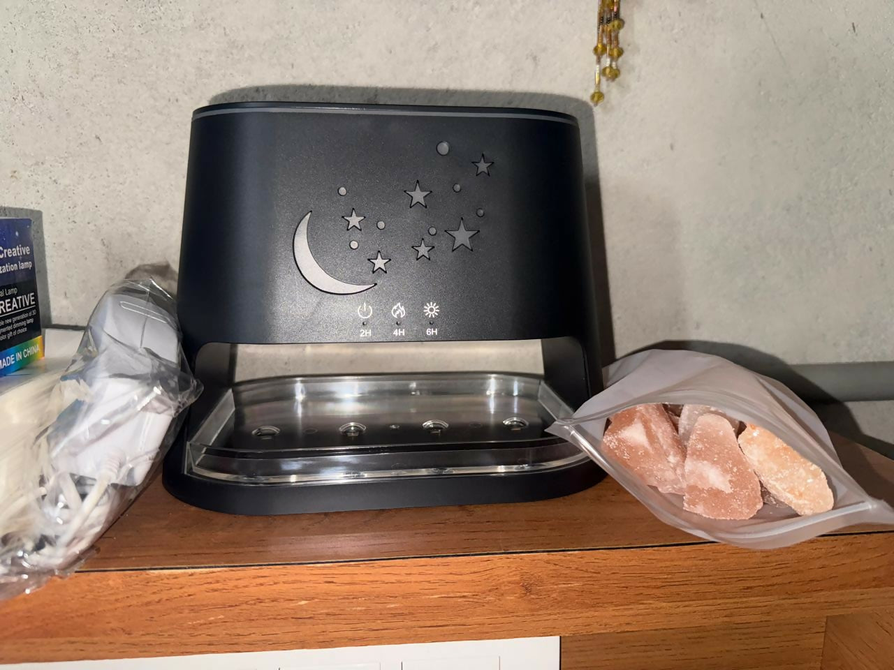 Moon & Stars Flame Aroma Diffuser with Himalayan Salt Rocks & Remote