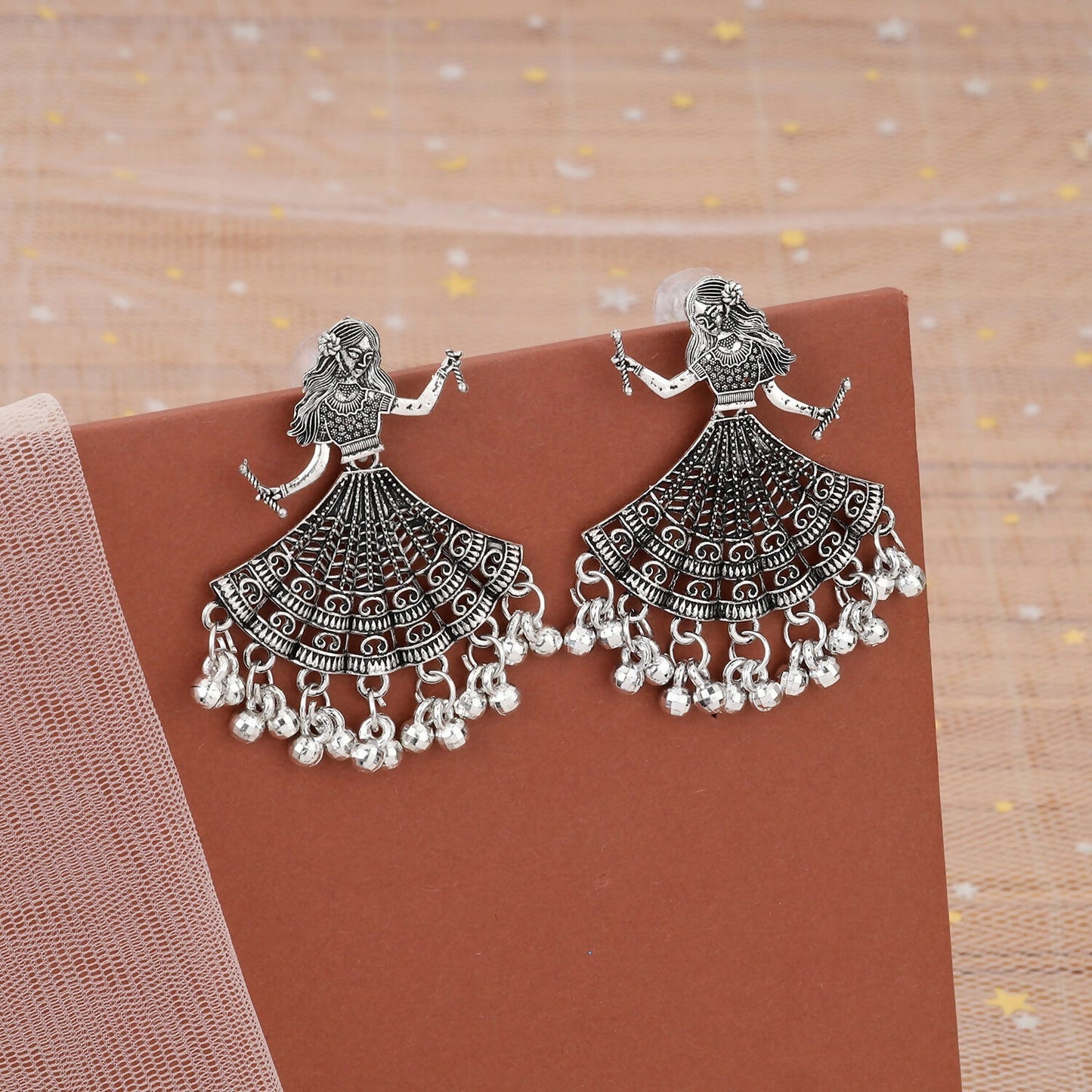 Oxidised Silver Dancing Doll Jhumka Earings