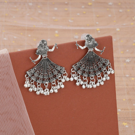 Oxidised Silver Dancing Doll Jhumka Earings