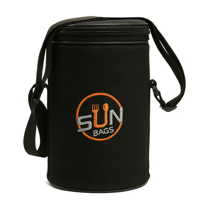 Sun Bags Round Tiffin Bag | Premium Lunch Bag with Shoulder Strap | Durable Fabric | Compact Food Carrier for Office, School & Travel (Black)