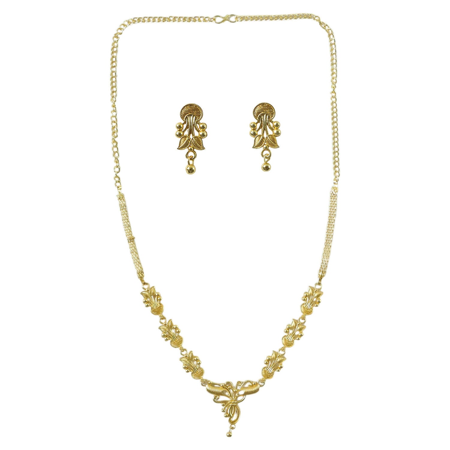 Elegant Gold Floral Necklace Set with Designer Pendant