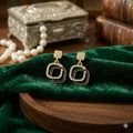 Korean Black Stone Earrings – Elegant Geometric Drop Design