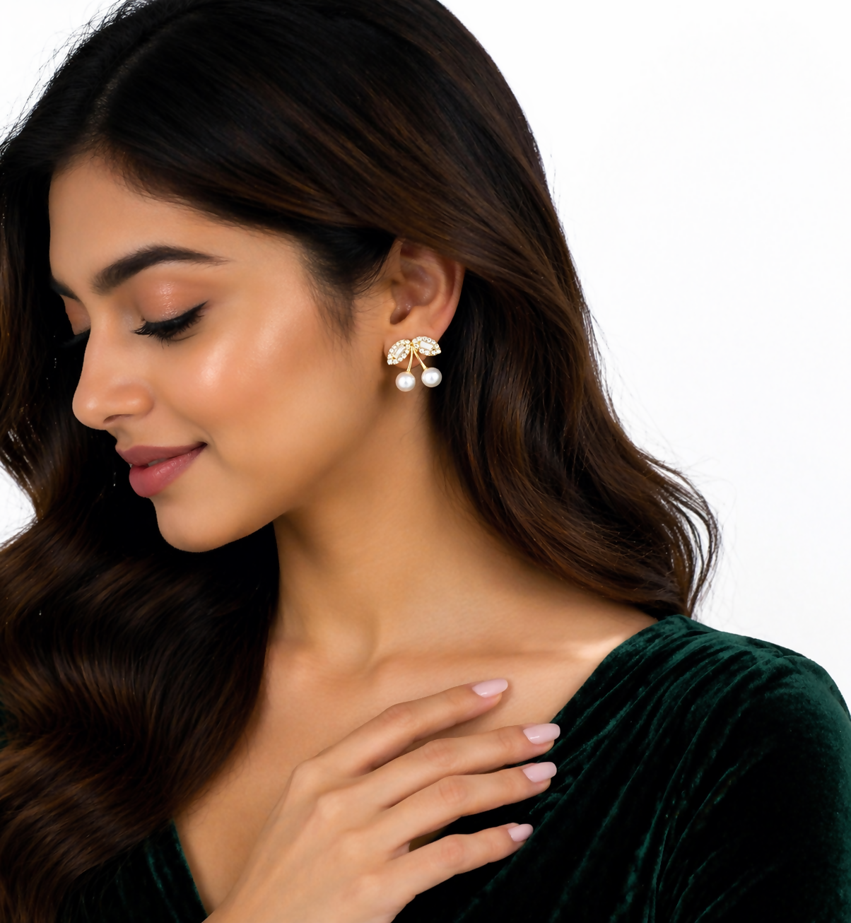 Elegant Cherry Pearl Drop Earrings – Timeless Korean Style Jewelry