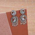 Peacock Jhumka Earrings – Silver Finish with Mirror Work