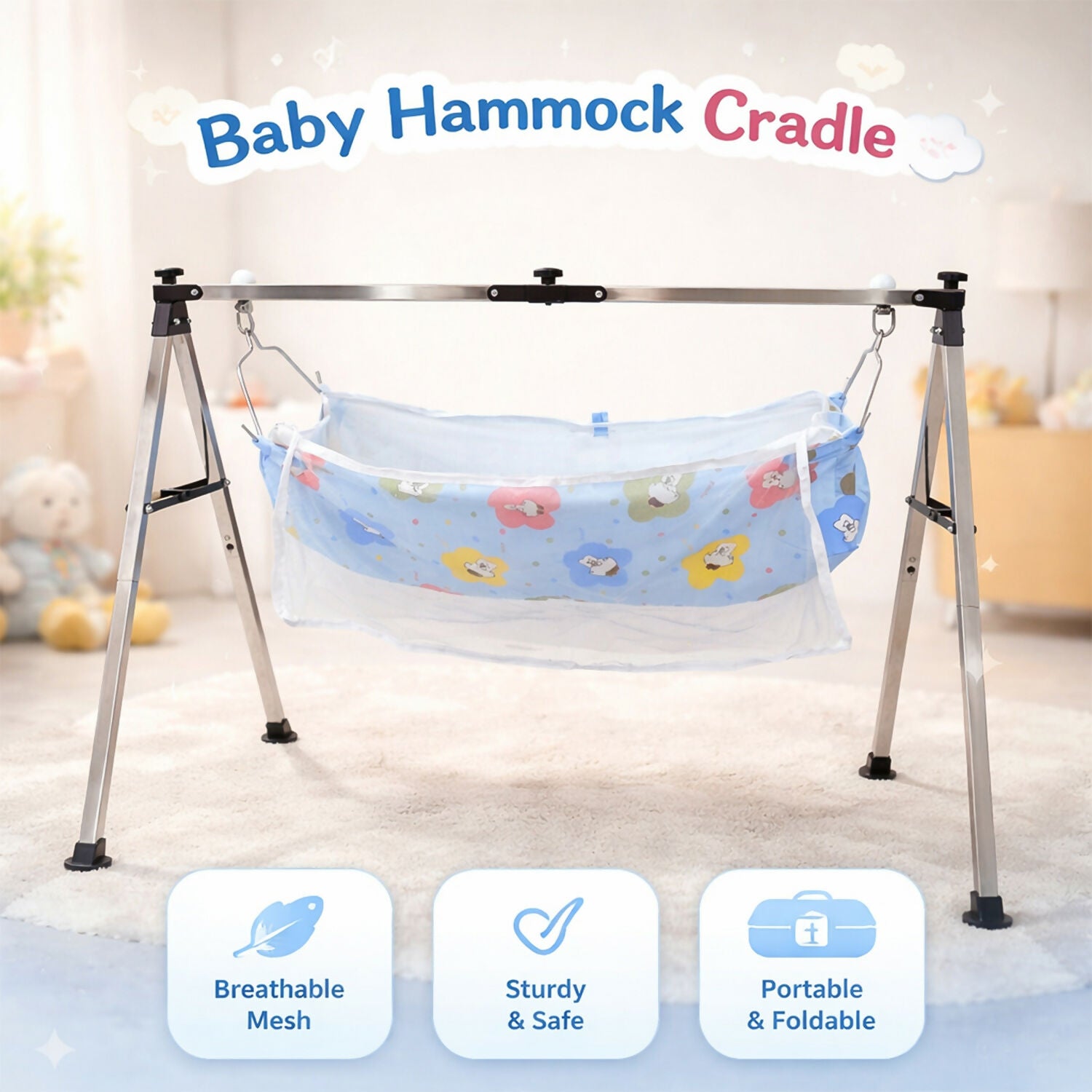 Close-up of breathable fabric on baby hammock cradle