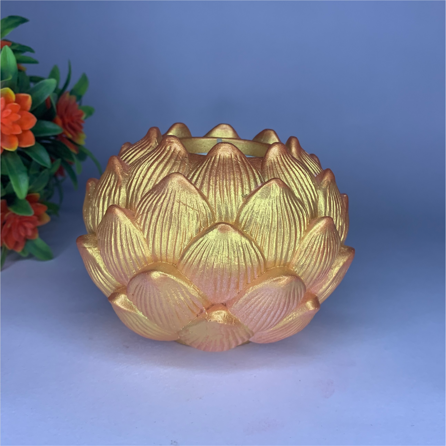 Handmade Diya-Style Big Kamal Diya – Rose Gold| Elegant Home & Festive Decor Tealight Holder