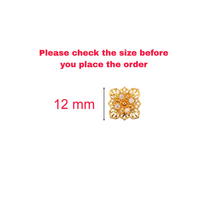 Elegant gold plated filigree floral square stud earrings styled with casual and formal outfits