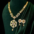Gold Plated Hexagon Pendant Necklace – Elegant Stone Set