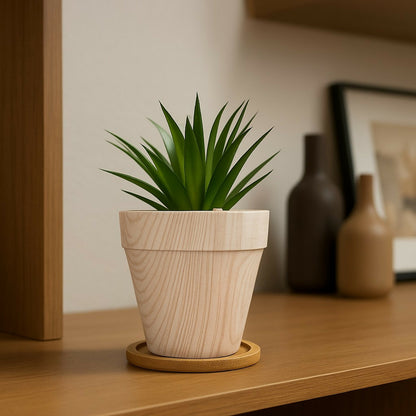 Artificial Succulent Plant with Wooden Texture Pot for Home & Office Decor