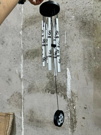 Silver Om Symbol Metal Wind Chime for Home Balcony Garden and Entrance Decor