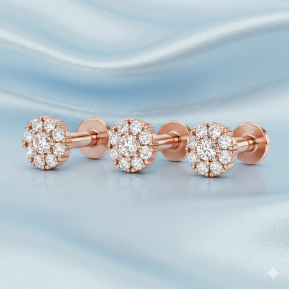 Elegant rose gold crystal flower stud earrings with flat back design