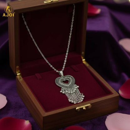 Premium Silver Oxidised Heart Pendant Necklace for Women