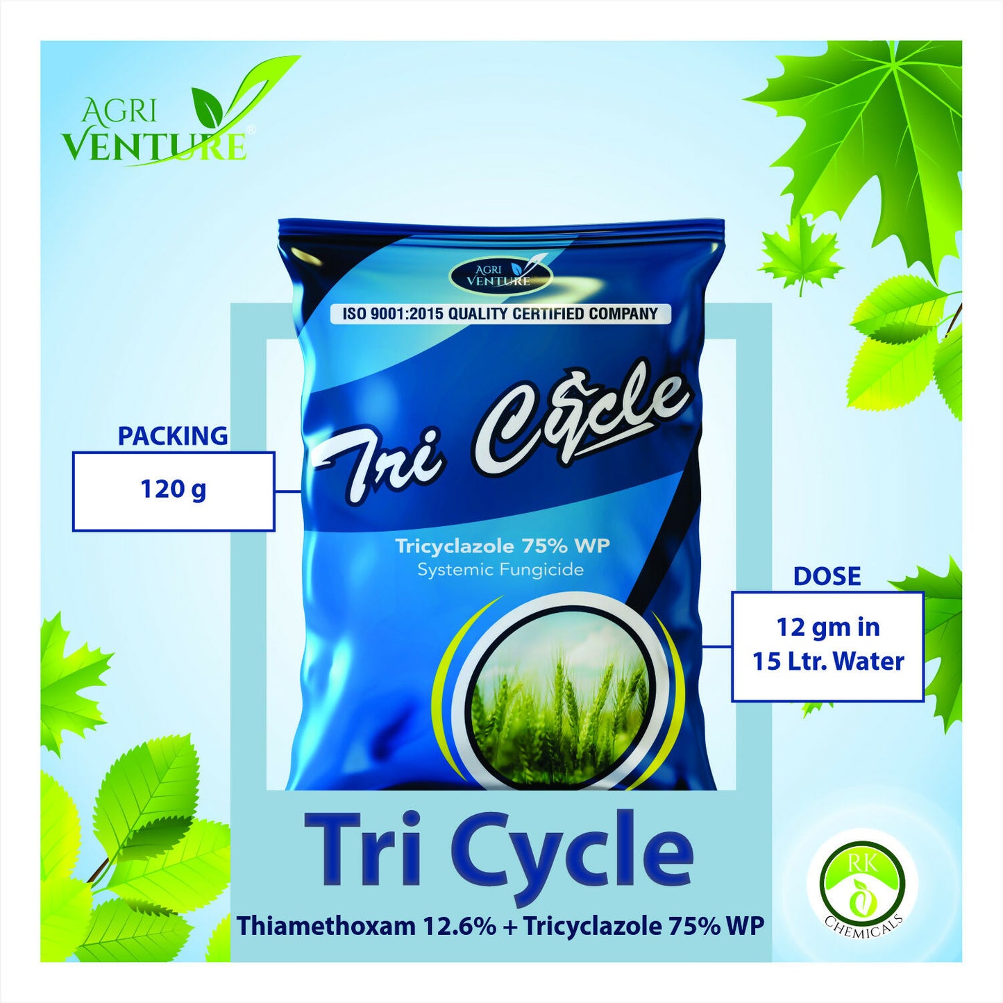Agriventure TRI CYCLE ( Tricyclazole 75% WP ) Wettable Powder. (120Gm)