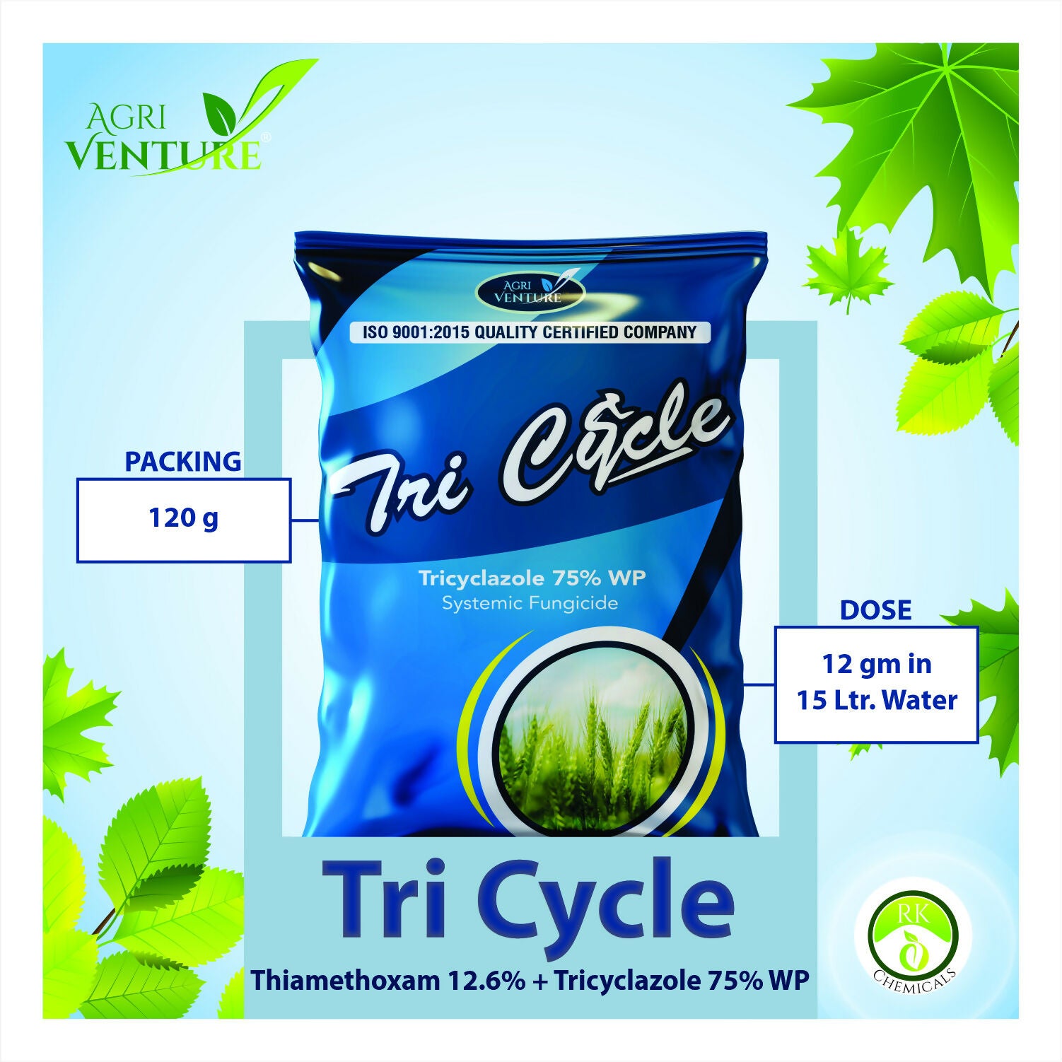 Agriventure TRI CYCLE ( Tricyclazole 75% WP ) Wettable Powder. (120Gm)