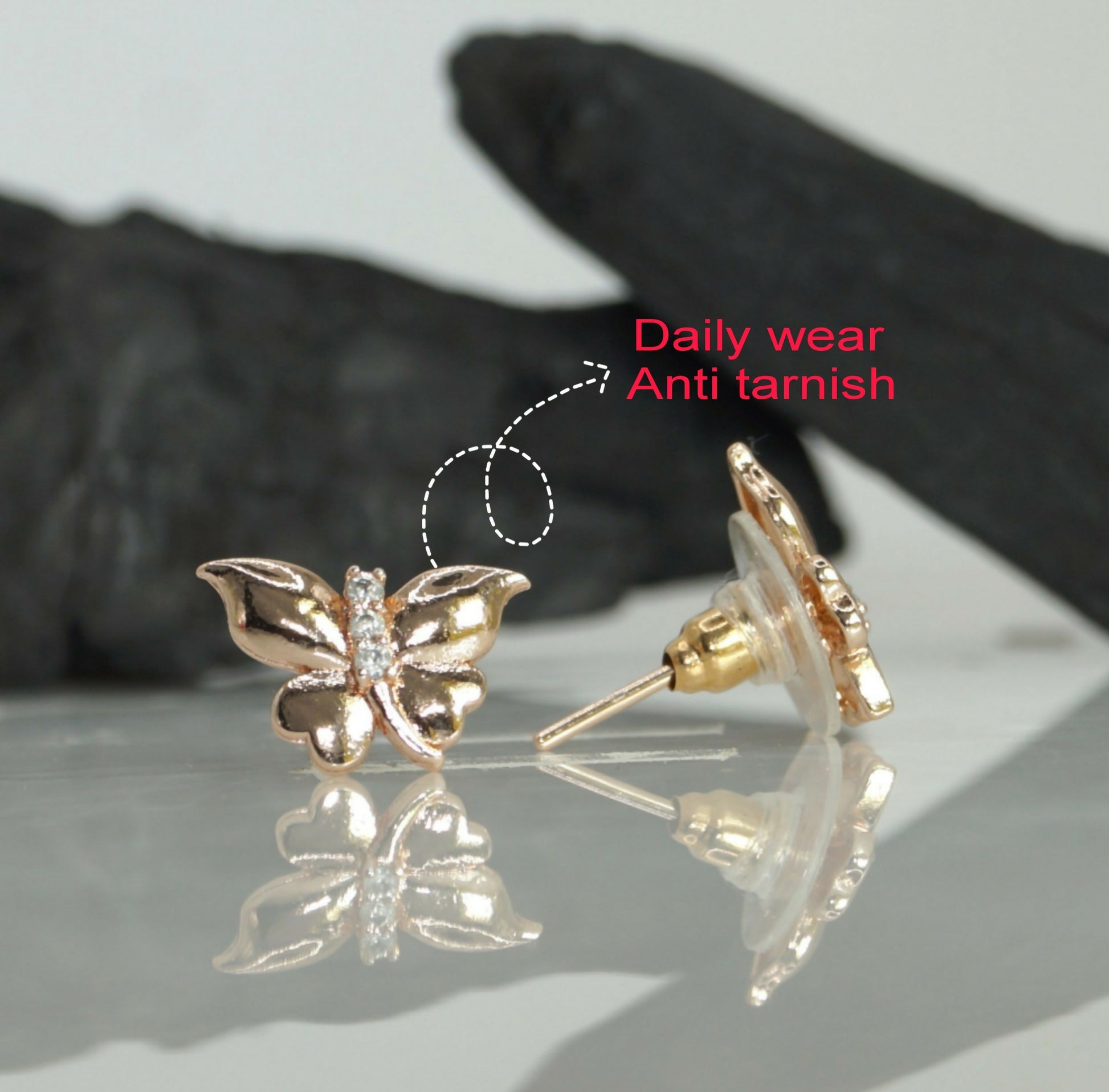 Rose Gold Butterfly Stud Earrings with AD for women and girls
