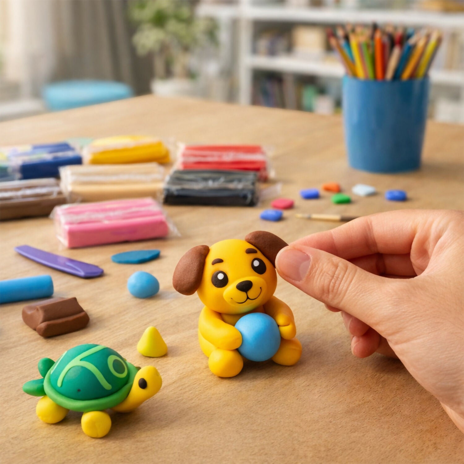 Modeling clay bars arranged by color for creative activities