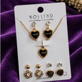 Elegant Black Heart Pendant Necklace & Stud Earrings Jewelry Set for Women