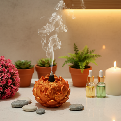 Big Kamal Lotus Decorative Diya Multi-Purpose Tealight Candle Holder, Dhoop Cone Stand, Pooja Diya & Mini Planter (Rose Gold, Metallic Pink)