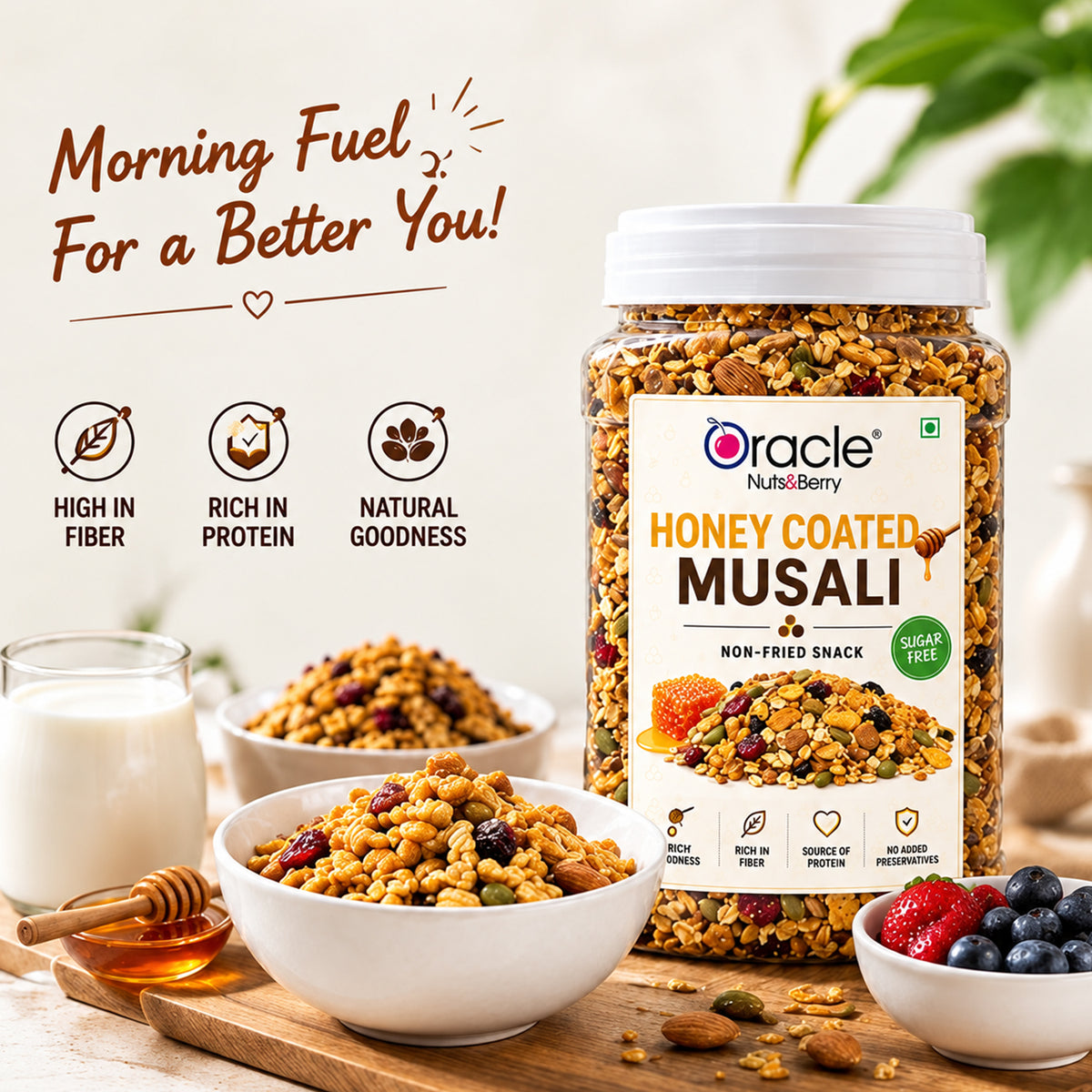 Honey Coated Fruit and Nut Muesli Premium Crunchy Rich Healthy Breakfast Bowl (450g)