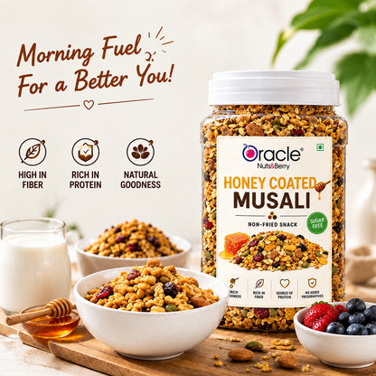 Honey Coated Fruit and Nut Muesli Premium Crunchy Rich Healthy Breakfast Bowl (450g)
