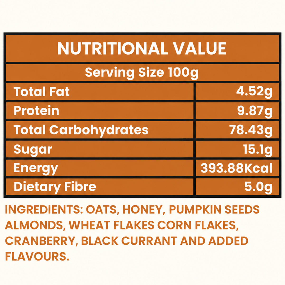 Honey Coated Fruit and Nut Muesli Premium Crunchy Rich Healthy Breakfast Bowl (450g)