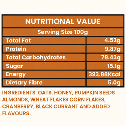 Honey Coated Fruit and Nut Muesli Premium Crunchy Rich Healthy Breakfast Bowl (450g)