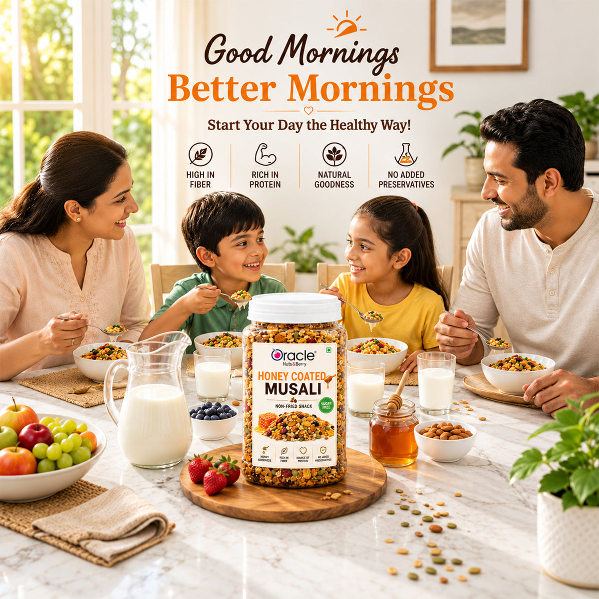 Honey Coated Fruit and Nut Muesli Premium Crunchy Rich Healthy Breakfast Bowl (450g)