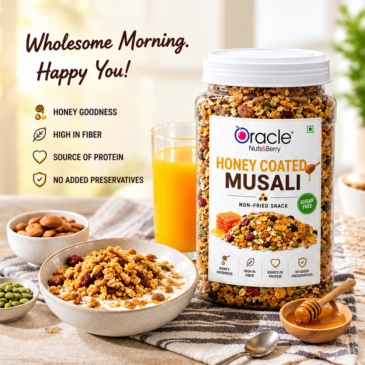 Honey Coated Fruit and Nut Muesli Premium Crunchy Rich Healthy Breakfast Bowl (450g)