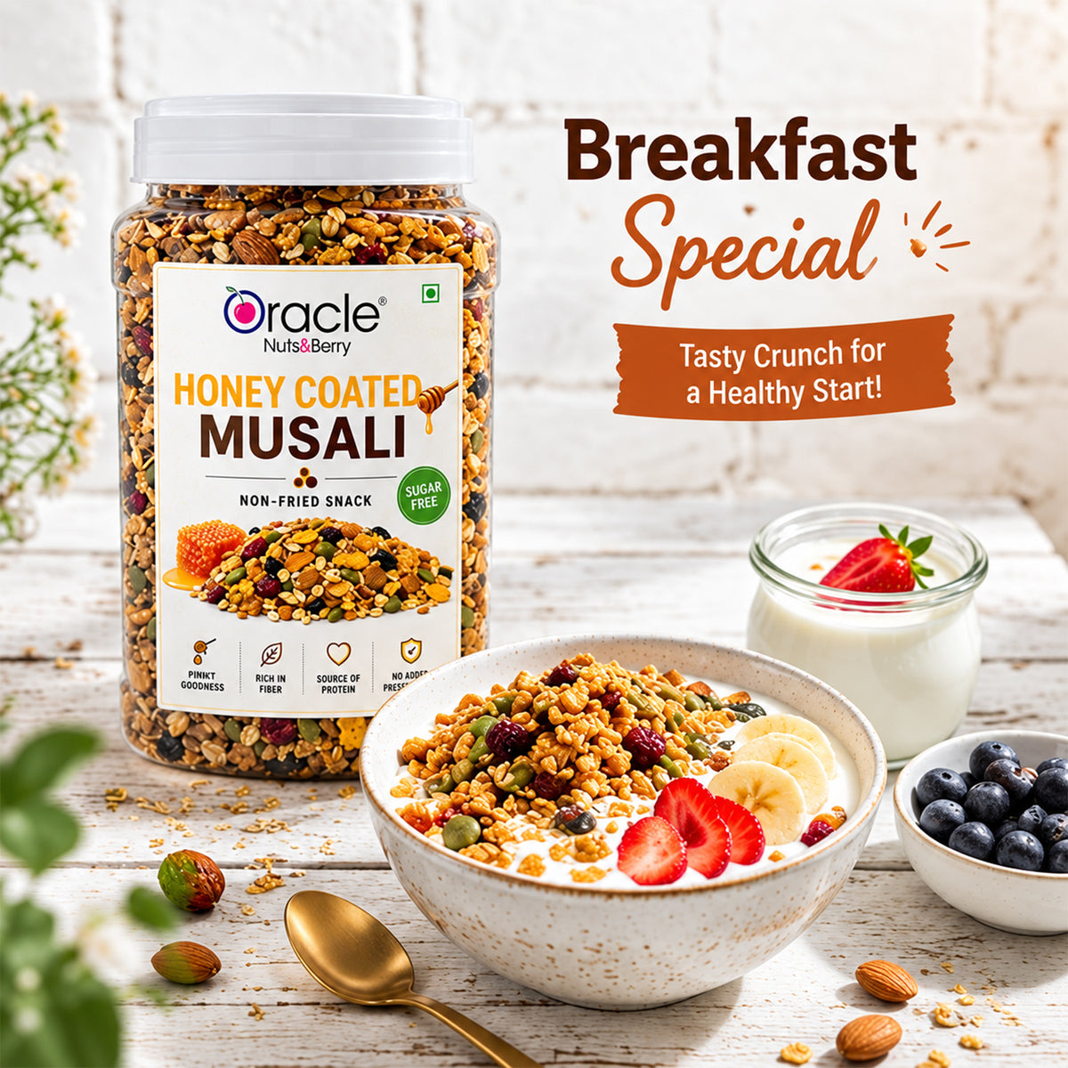 Honey Coated Fruit and Nut Muesli Premium Crunchy Rich Healthy Breakfast Bowl (450g)