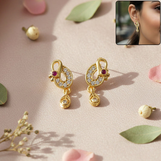 Classic Gold Finish Earrings with Crystal Detailing & Red Stone