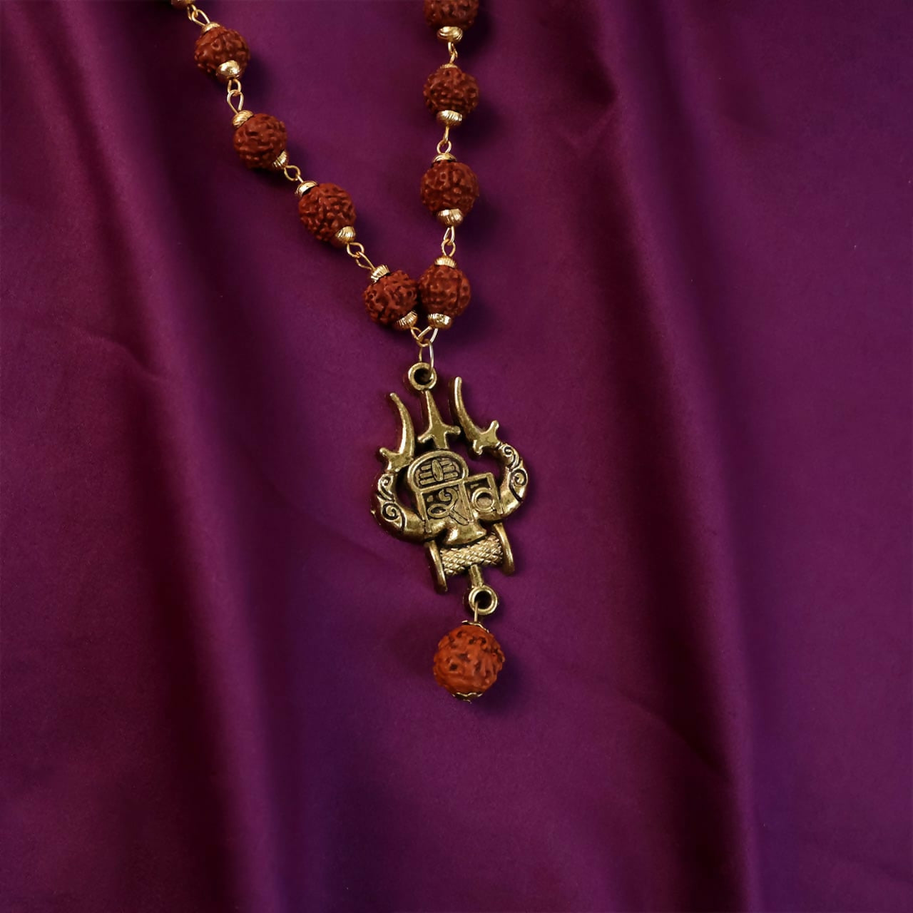 Rudraksha Bead Necklace with Trishul Shiva Pendant Spiritual Mala for Men