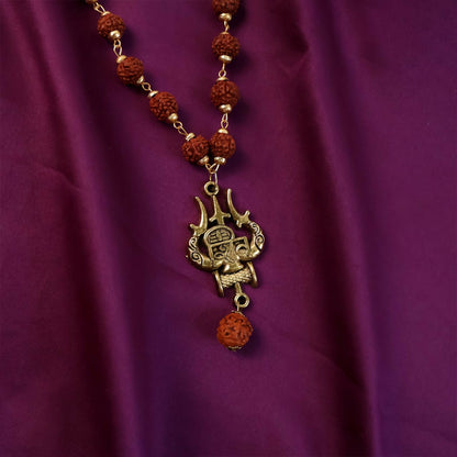 Rudraksha Bead Necklace with Trishul Shiva Pendant Spiritual Mala for Men