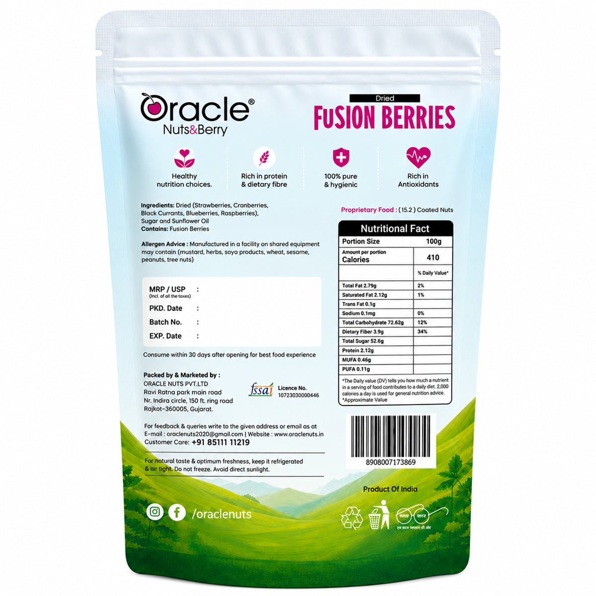 Fusion Berries Mix Premium Dried Mixed Berries Sweet and Tangy Berry Snack (250g)