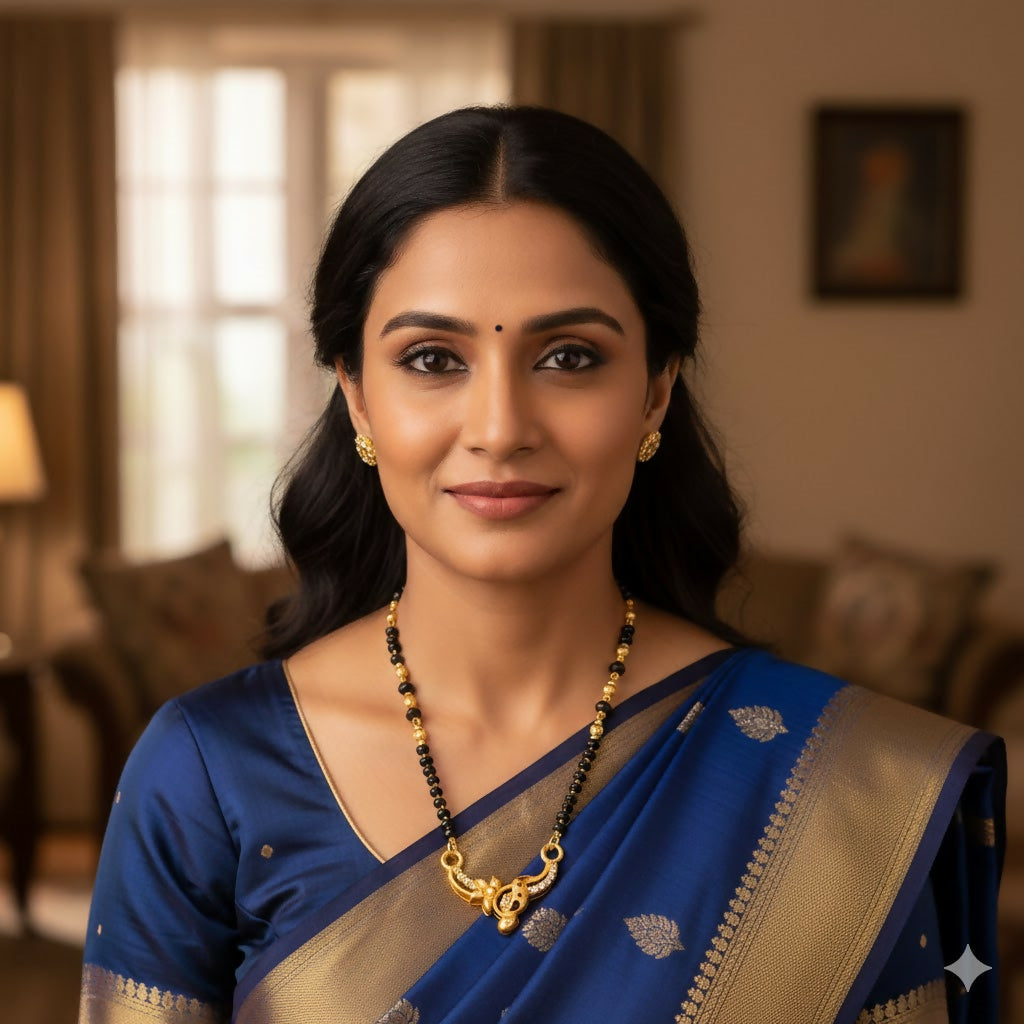 Modern Gold & AD Mangalsutra with Black Beads