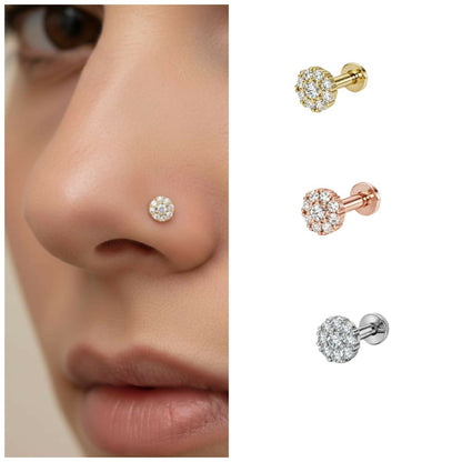 Rose gold plated Cluster Flower nosepin stud with flat-back design